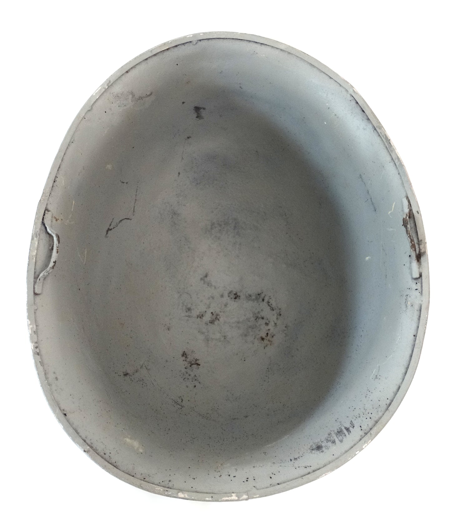 Coque Casque Français M51 Blanc Gris – Militaria Armée Française.
Vue intérieur.