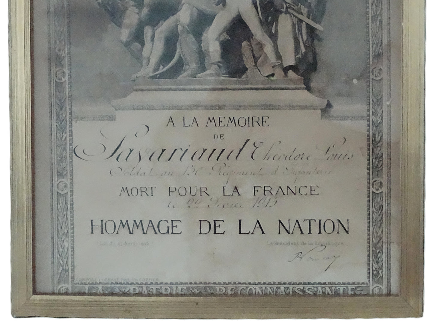Diplôme d'honneur avec médaille militaire 1916