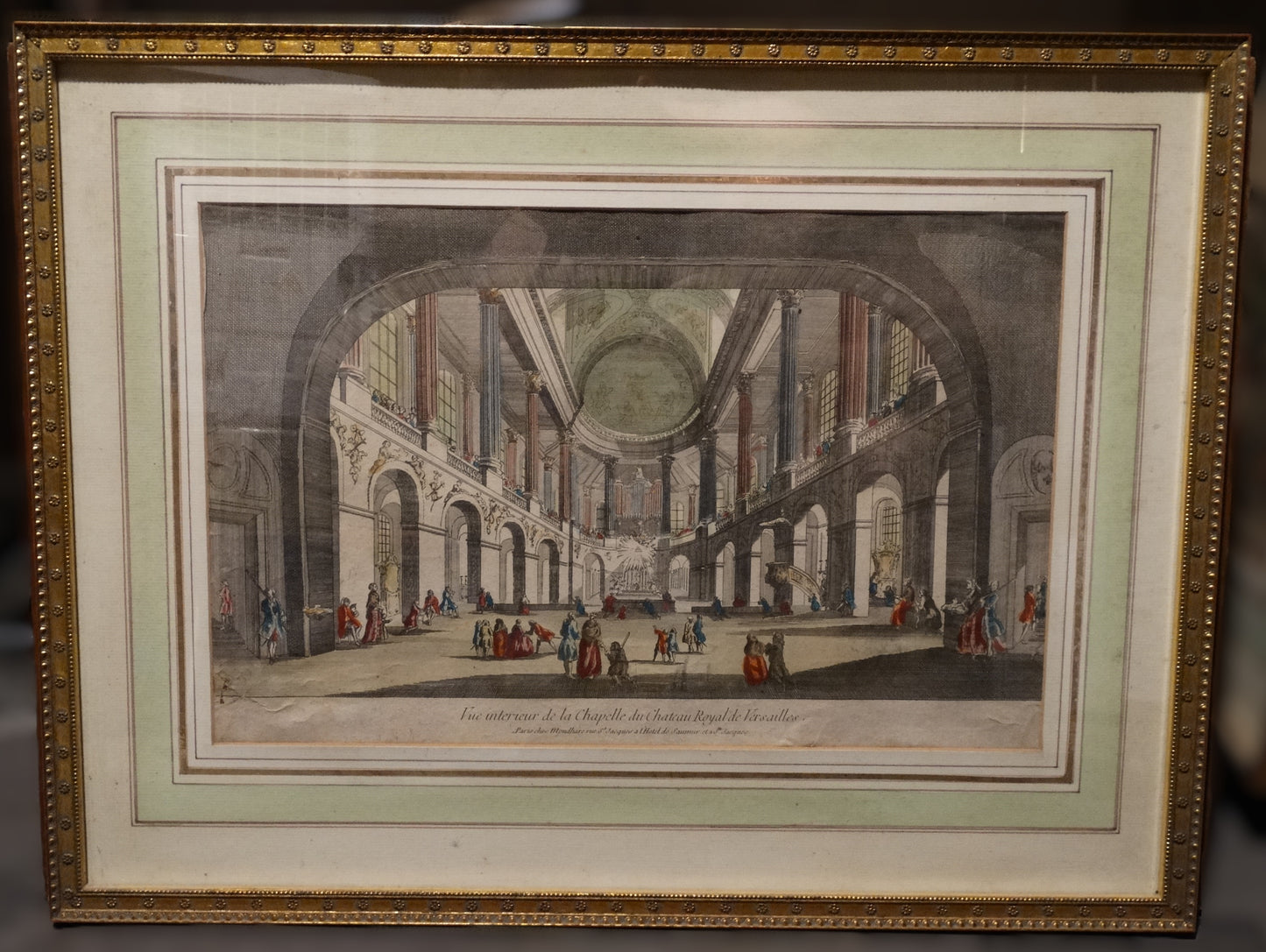 Estampe Vue intérieur de la chapelle du château Royale de Versailles avec cadre