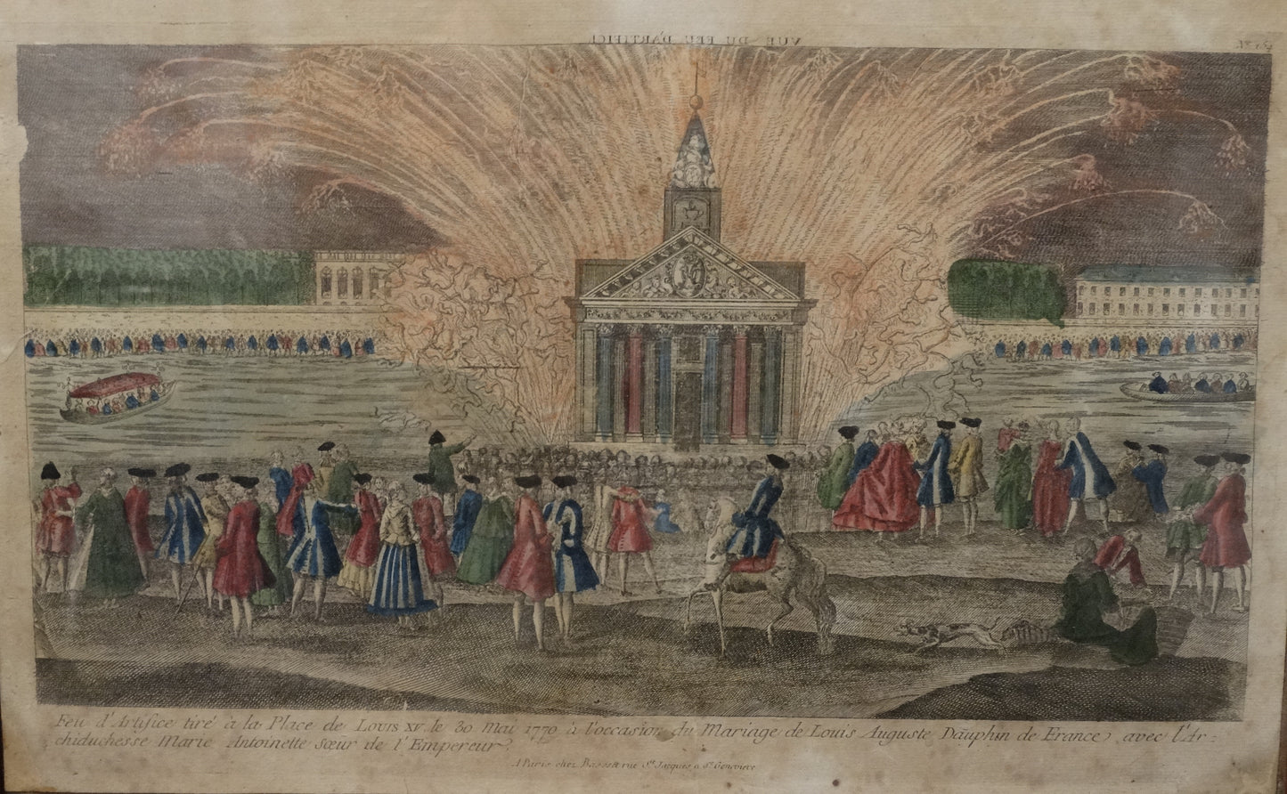 Estampe ancienne : « Feu d’artifice pour le mariage de Louis XVI et Marie-Antoinette, 1770 »