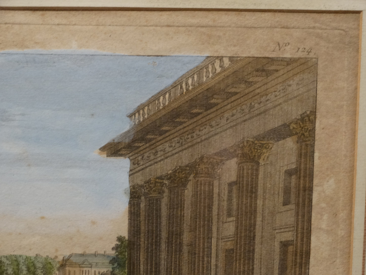 Estampe ancienne : « Vue perspective de la Place Louis XV en entrant par la Porte Saint-Honoré à Paris » zoom haut droit N°124.