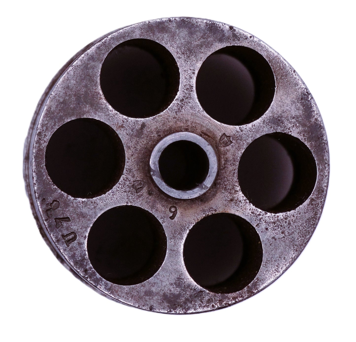 Pistolet réglementaire Chamelot-Delvigne Modèle 1873 – daté 1878 • Arme de collection. Zoom sur barillet et marquage.
