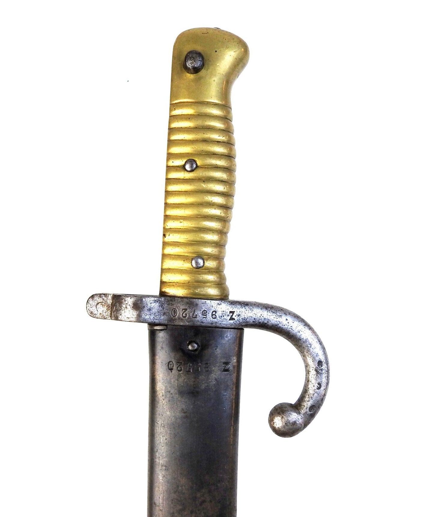 Baïonnette Chassepot 1866 série Z avec lame yatagan et poignée laiton mono matricule