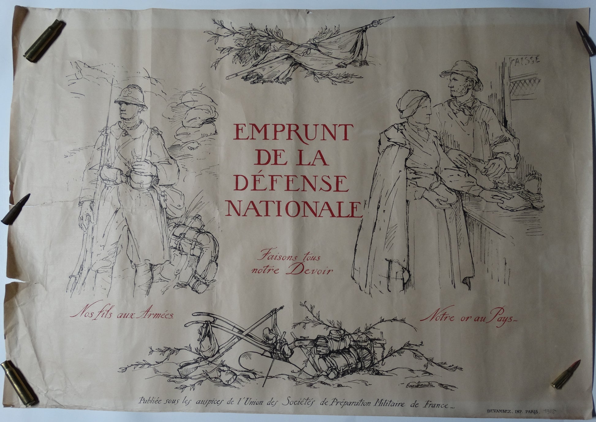 Affiche illustrée par Bernard Naudin — Emprunt de la Défense Nationale — Première Guerre mondiale. Vue intégrale