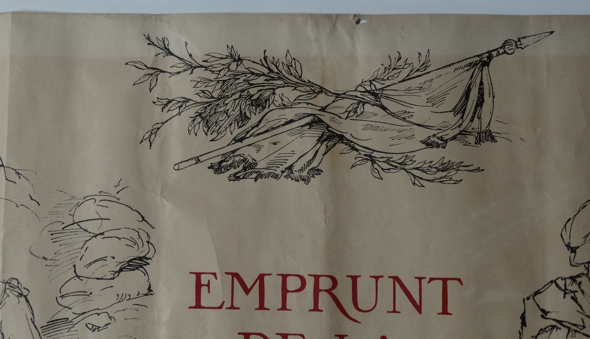 Affiche illustrée par Bernard Naudin — Emprunt de la Défense Nationale — Première Guerre mondiale. Zoom sur milieu haut.