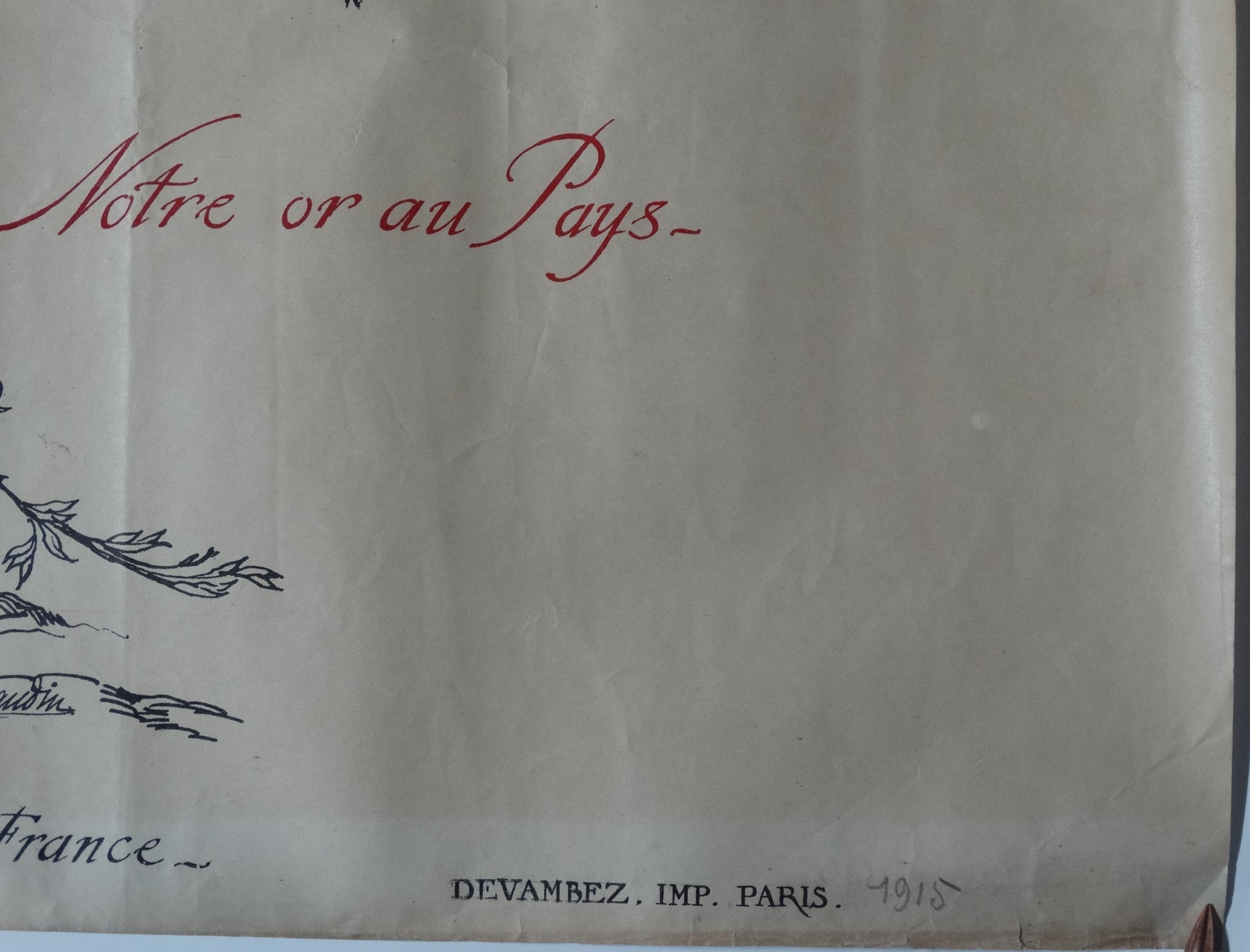 Affiche illustrée par Bernard Naudin — Emprunt de la Défense Nationale — Première Guerre mondiale. Zoom sur coin bas droit