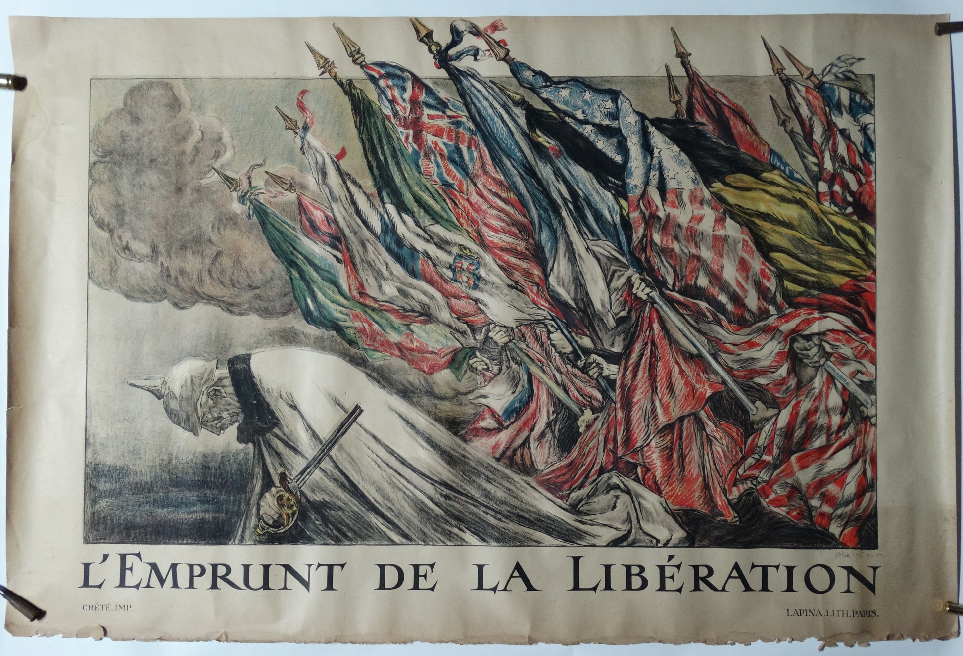 Affiche originale – L’Emprunt de la Libération – Abel Faivre – Imprimeries Lapina & Crété – Première Guerre mondiale. Vue intégrale de face.