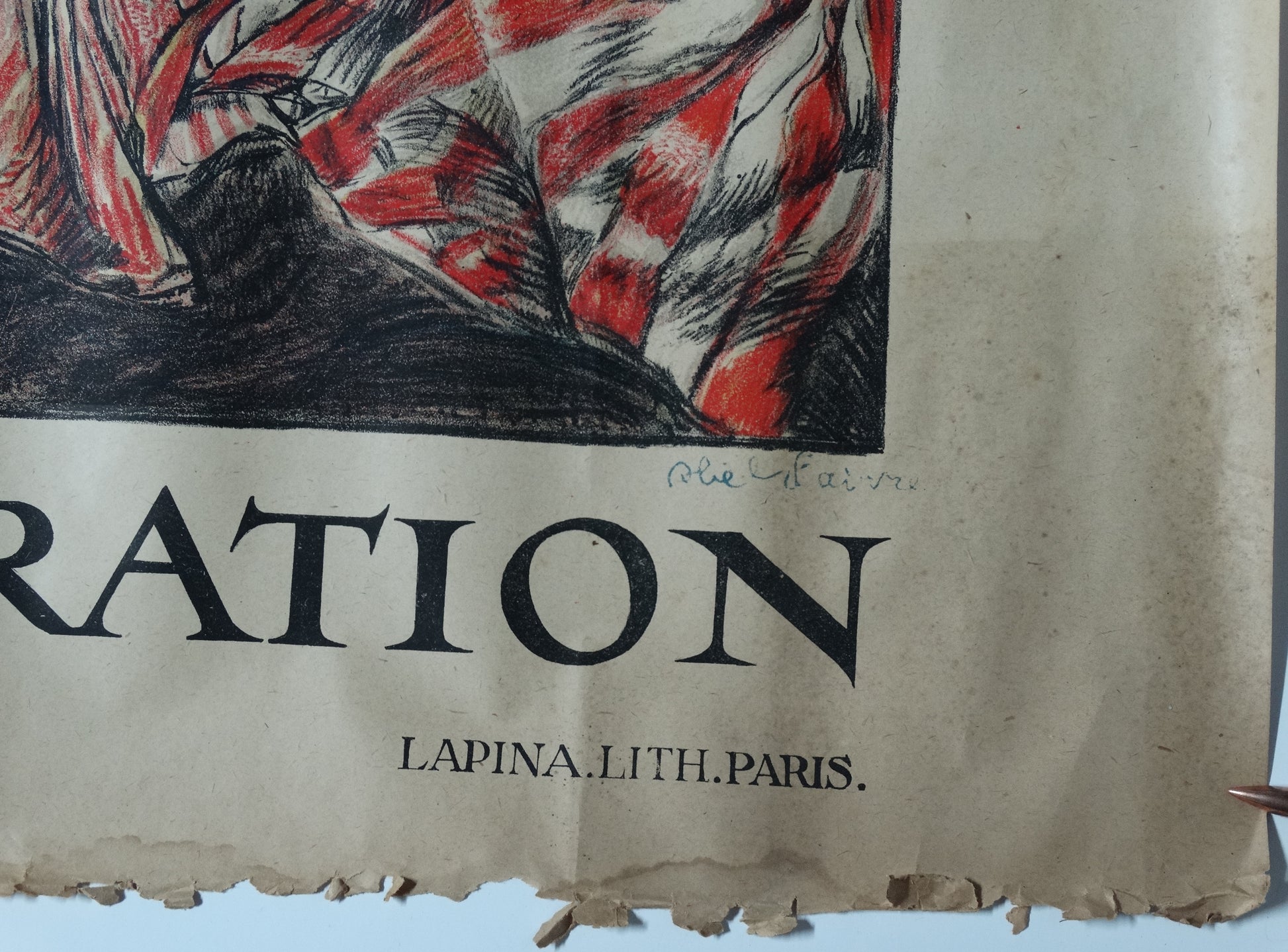 Affiche originale – L’Emprunt de la Libération – Abel Faivre – Imprimeries Lapina & Crété – Première Guerre mondiale. Zoom coin bas droit.