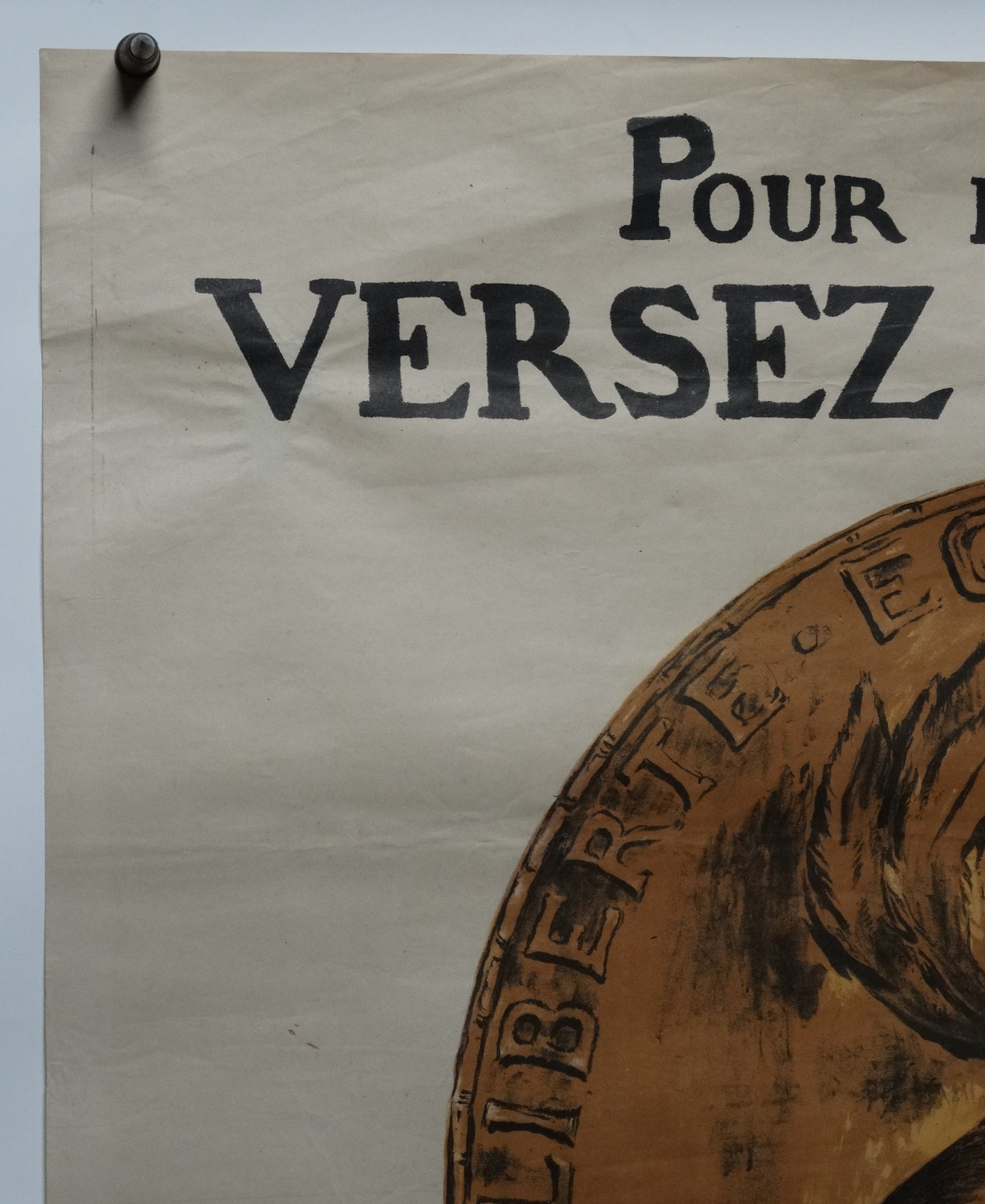 Affiche originale WW1 « Pour la France, versez votre or » – Abel Faivre – 1915 – Devambez. Zoom contour haut gauche.