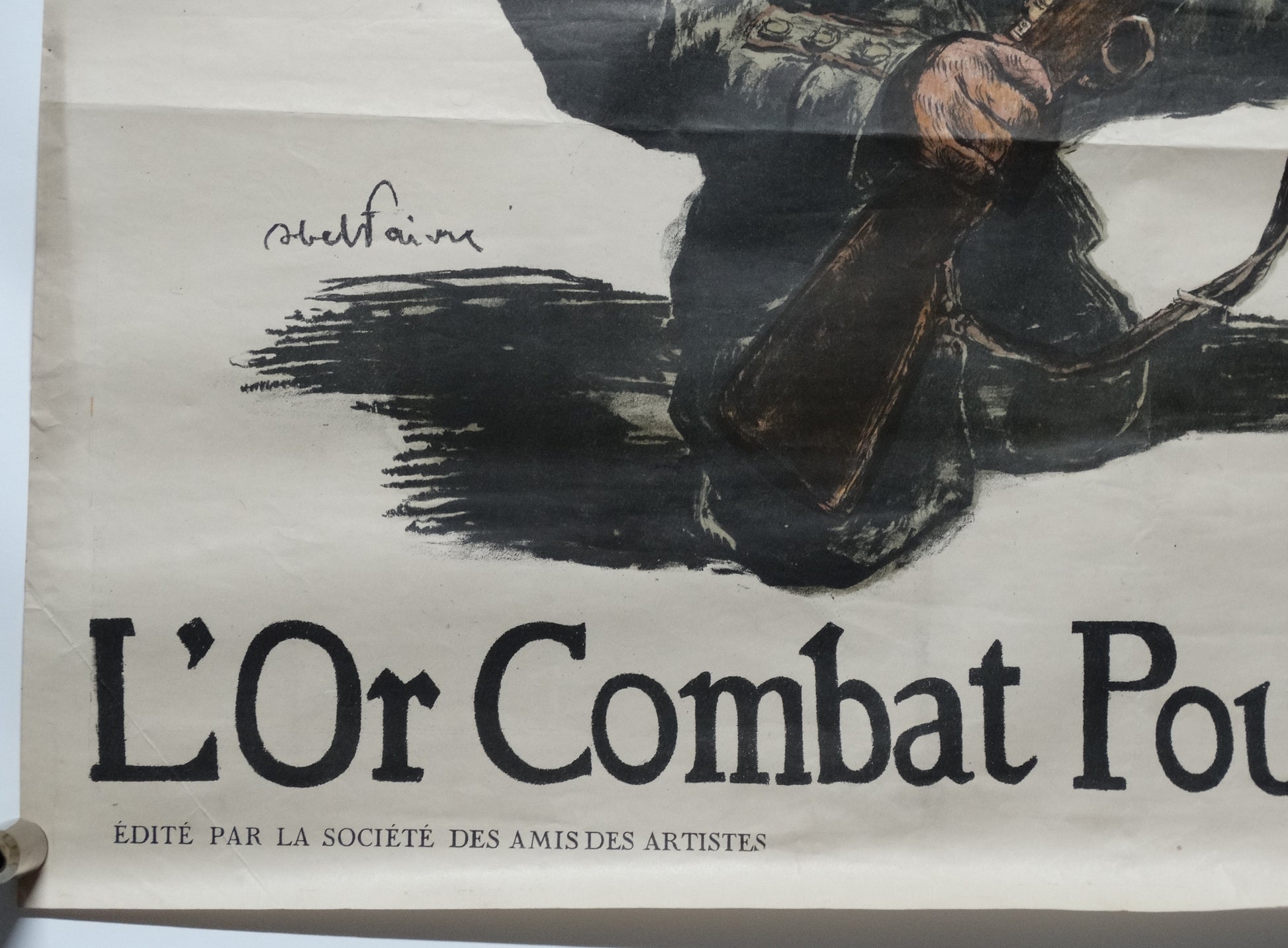 Affiche originale WW1 « Pour la France, versez votre or » – Abel Faivre – 1915 – Devambez. Zoom contour bas gauche.