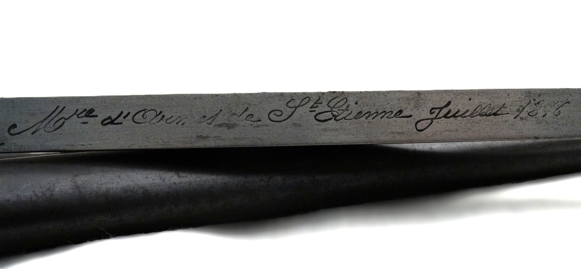 Baïonnette Gras modèle 1874. Lame marquée Manufacture d'armes de Saint-Étienne Juillet 1876, pièce originale de l’époque IIIᵉ République.