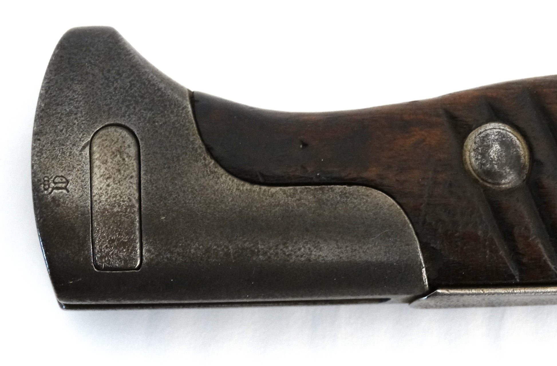 Baïonnette allemande S98/05 à dents de scie – Hammesfahr 1916 – WW1.
Zoom sur marquage manche.