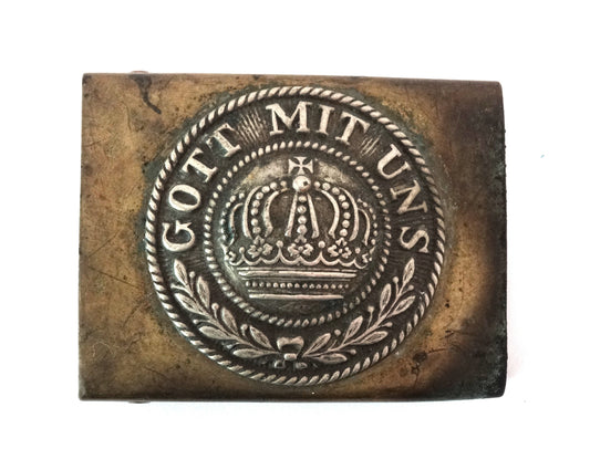 Boucle de ceinturon modèle 1895 Royaume de Prusse Couronne Gott mit uns.
Vue intégrale de face.