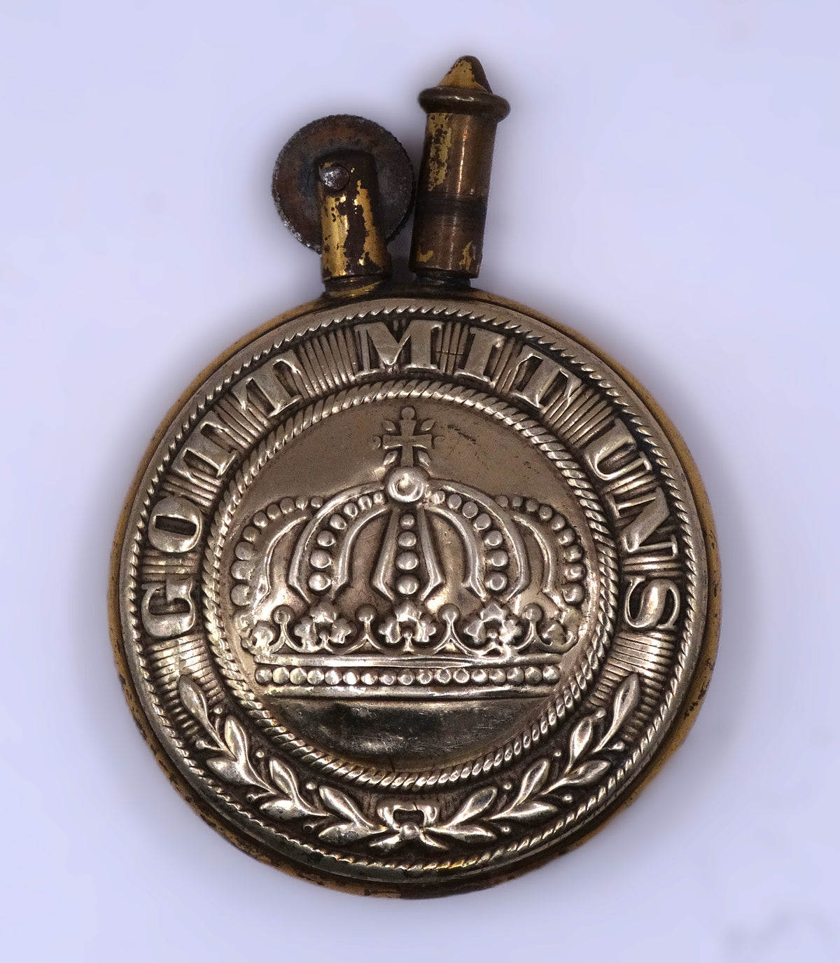 Briquet artisanal à centres de boucles prussienne et bavaroise.
Vue intégrale face A