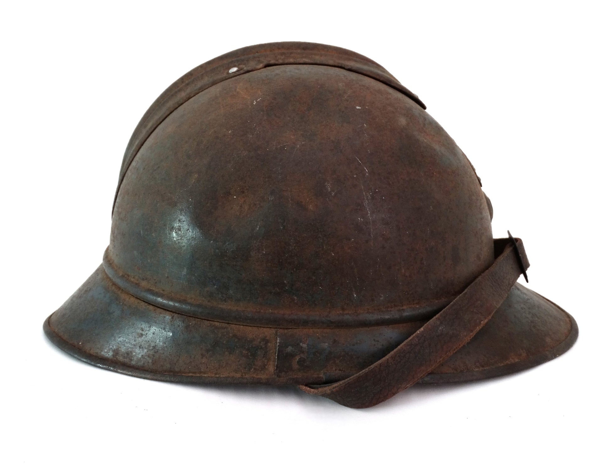 Casque Adrian Mle 1915 Infanterie - Bleu Horizon - WW1 - Original Français.
Vue intégrale coté droit.