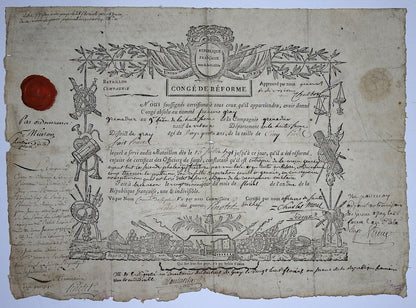 Congé de réforme militaire de 1794 | Révolution française.
Vue intégrale de face.