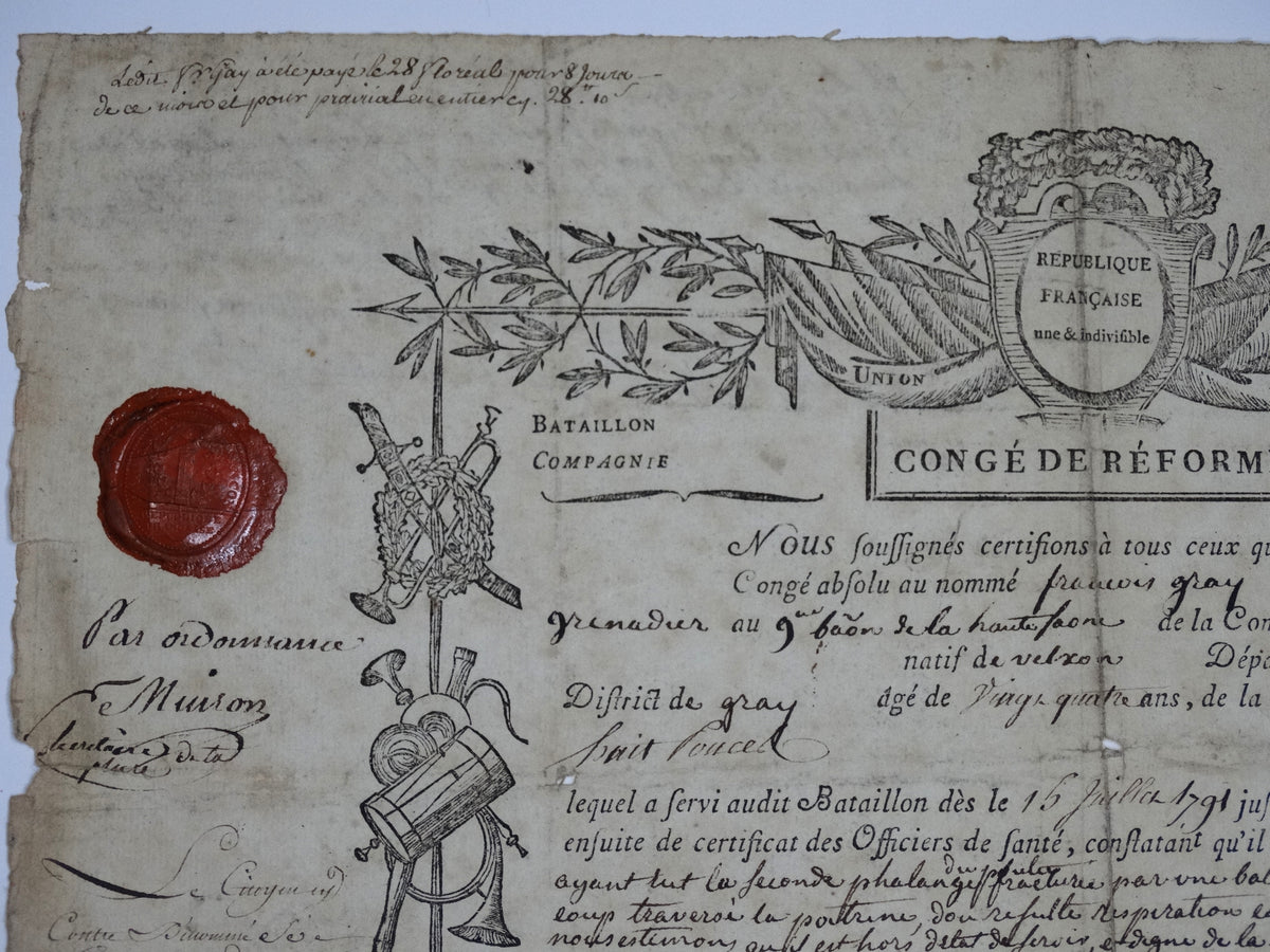 Congé de réforme militaire de 1794 | Révolution française.
Zoom haut gauche