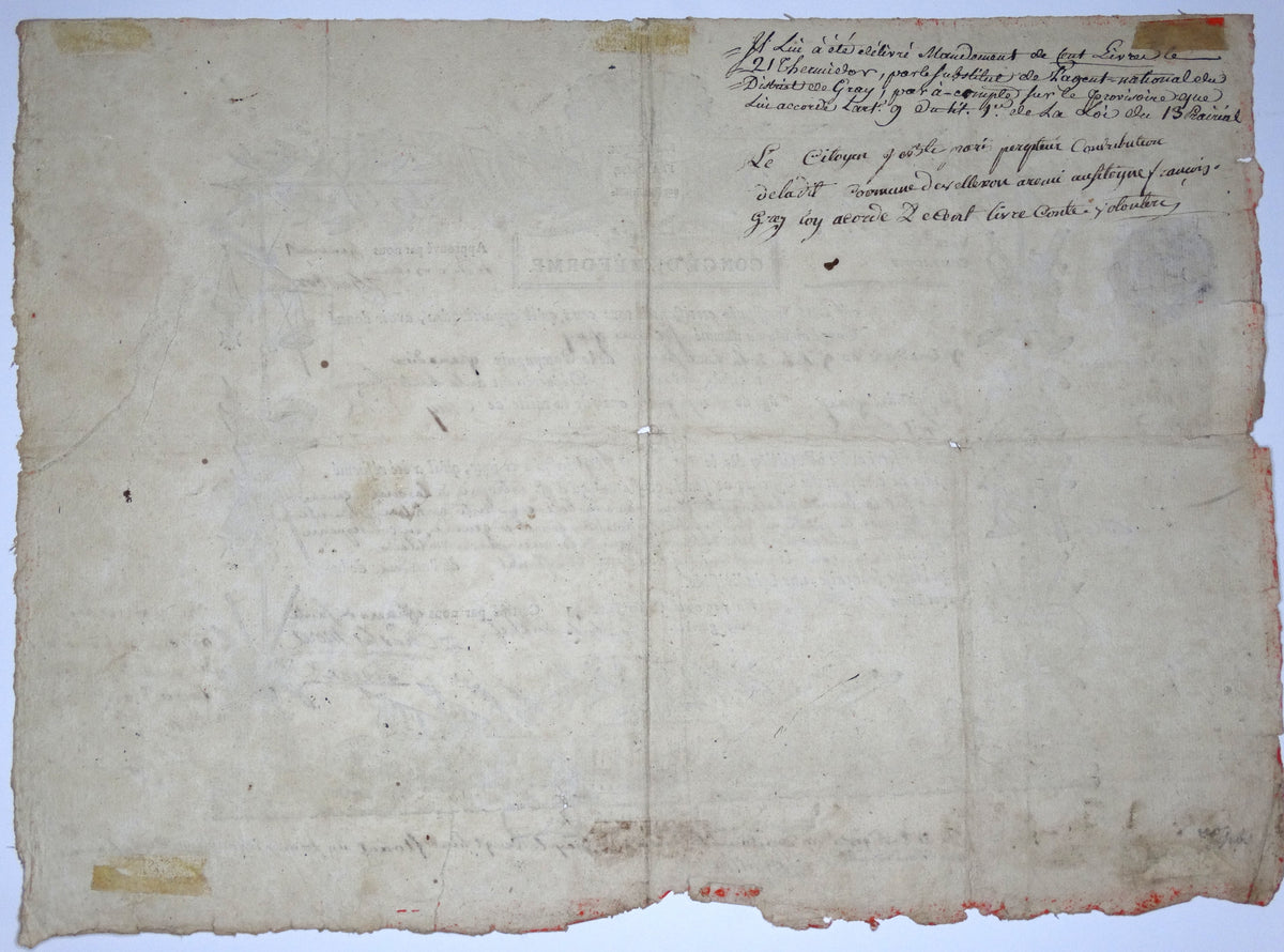 Congé de réforme militaire de 1794 | Révolution française.
Vue intégrale de dos