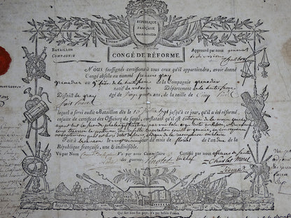 Congé de réforme militaire de 1794 | Révolution française.
Zoom sur vue intégrale de face.