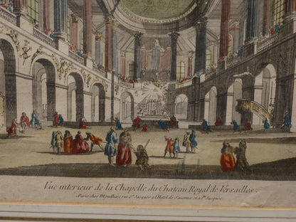 Estampe Vue intérieur de la chapelle du château Royale de Versailles zoom sur legende