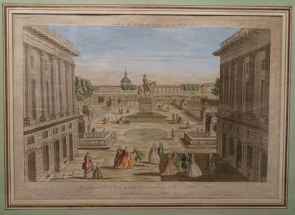 Estampe ancienne : « Vue perspective de la Place Louis XV en entrant par la Porte Saint-Honoré à Paris »