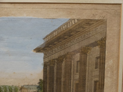 Estampe ancienne : « Vue perspective de la Place Louis XV en entrant par la Porte Saint-Honoré à Paris » zoom haut droit N°124.
