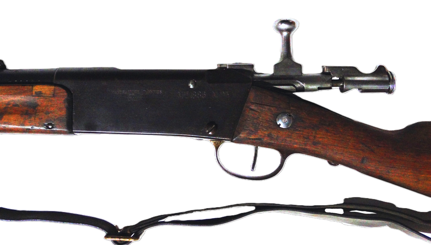 Fusil Lebel Modèle 1886-93 – Calibre d’origine 8×51 R – Manufacture de Tulle (1920).
Vue boitier de culasse et marquage coté gauche avec culasse ouverte.