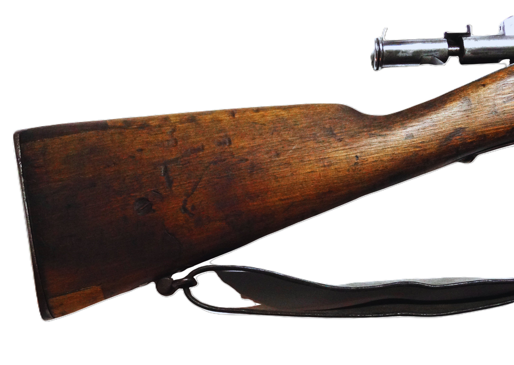 Fusil Lebel Modèle 1886-93 – Calibre d’origine 8×51 R – Manufacture de Tulle (1920).
Vue crosse et réparation coté droit.