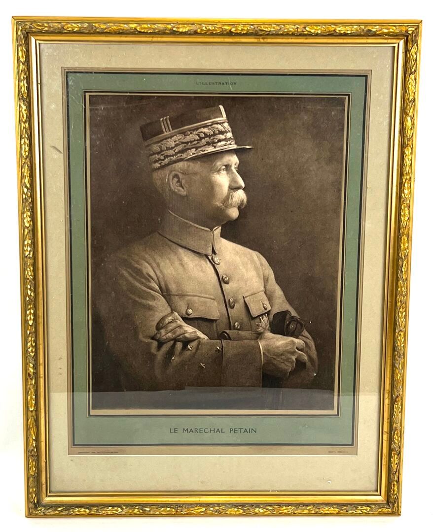 Gravure d’époque représentant le Maréchal Pétain 1919. Vue intégrale.