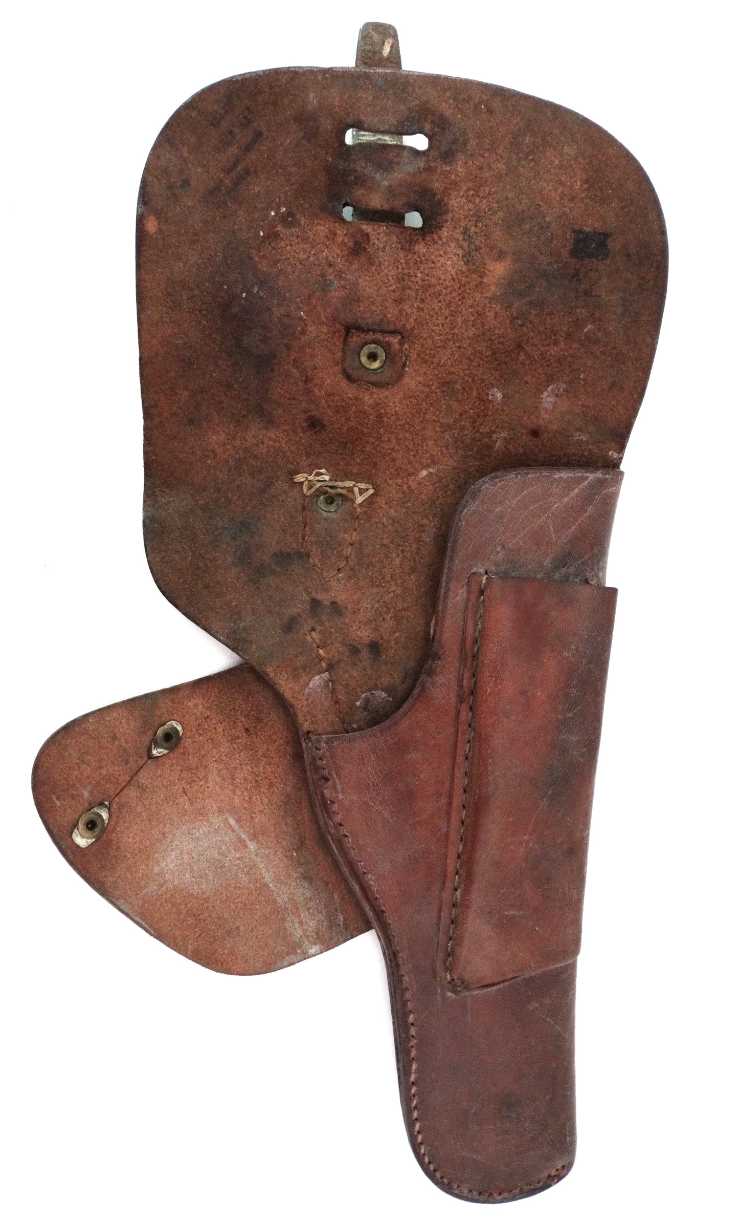 Holster MAC 50 1er Type – Cuir Marron.
Vue intégrale de face ouvert.
