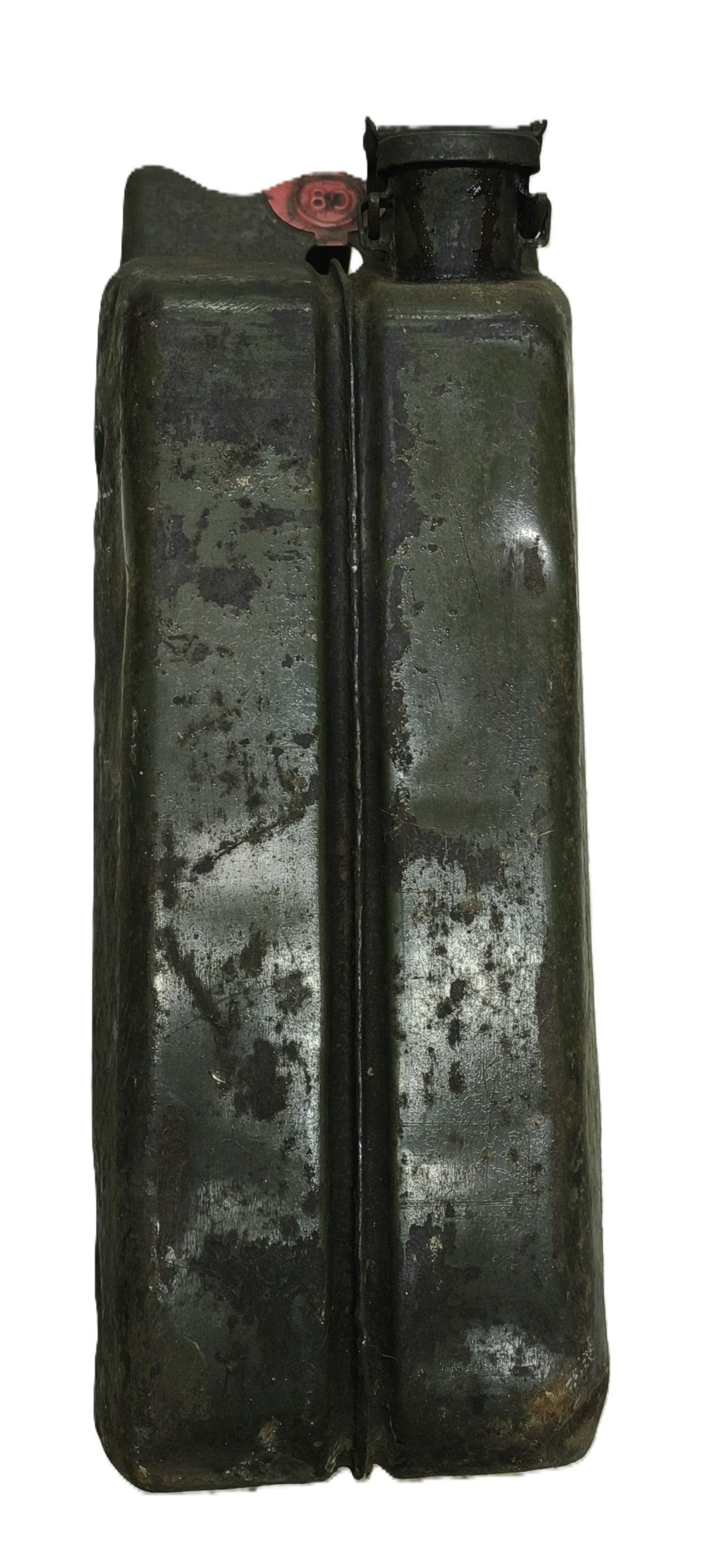 Jerrican anglais WW2 daté 1943 – Bidon militaire britannique Seconde Guerre mondiale.
Vue intégral de face.