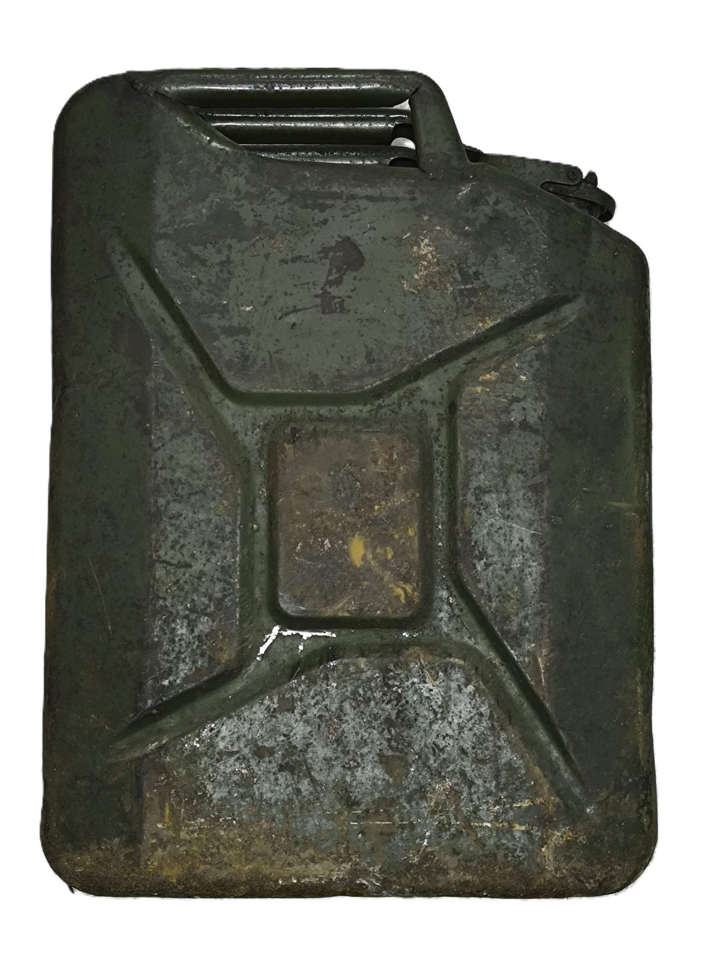 Jerrican anglais WW2 daté 1943 – Bidon militaire britannique Seconde Guerre mondiale.
Vue intégral coté droit.