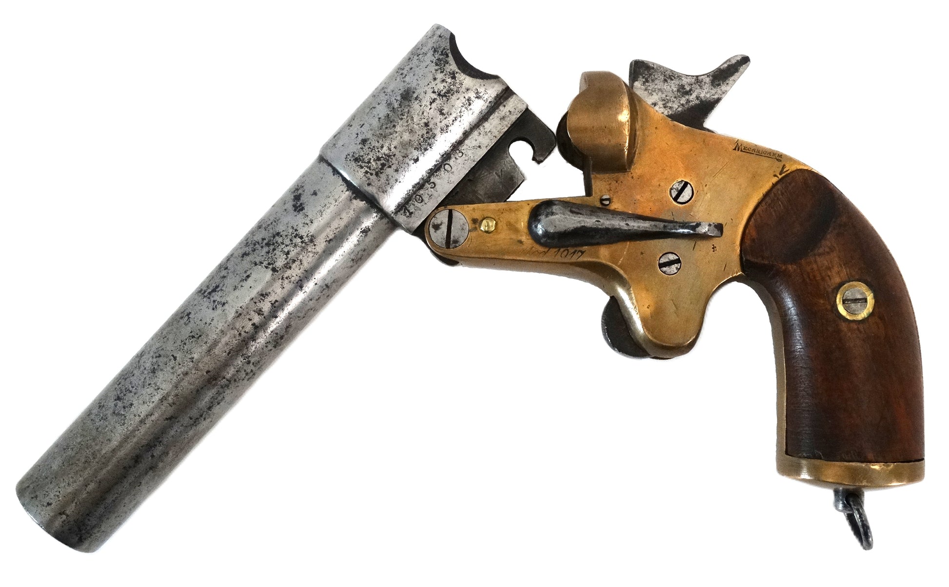 Lance-fusée long Mle 1917 Mecanicarm – WW1 France.
Vue intégral coté gauche canon ouvert.