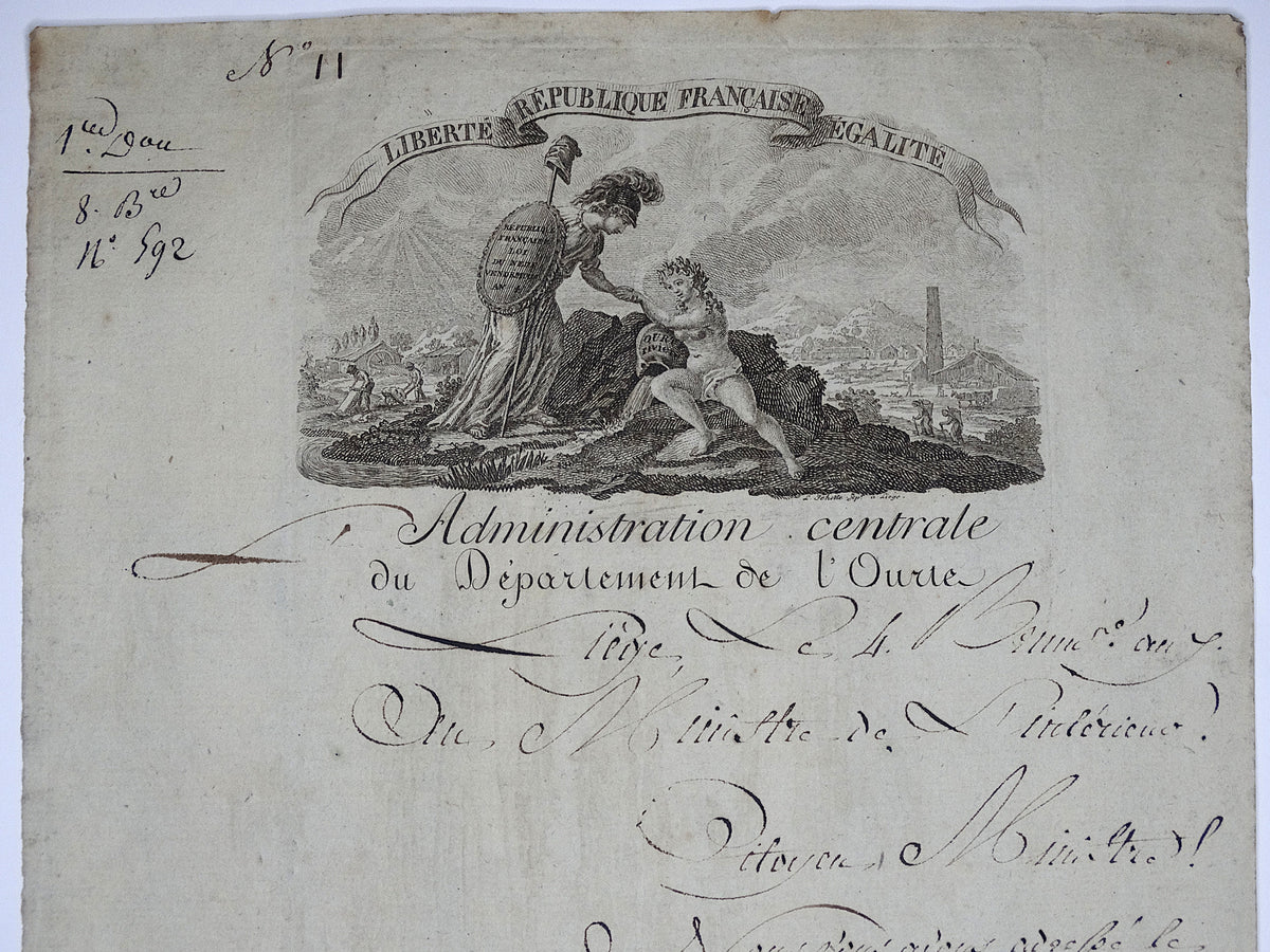 Lettre de l’Administration centrale de l’Ourthe  Révolution.
Zoom sur entête 