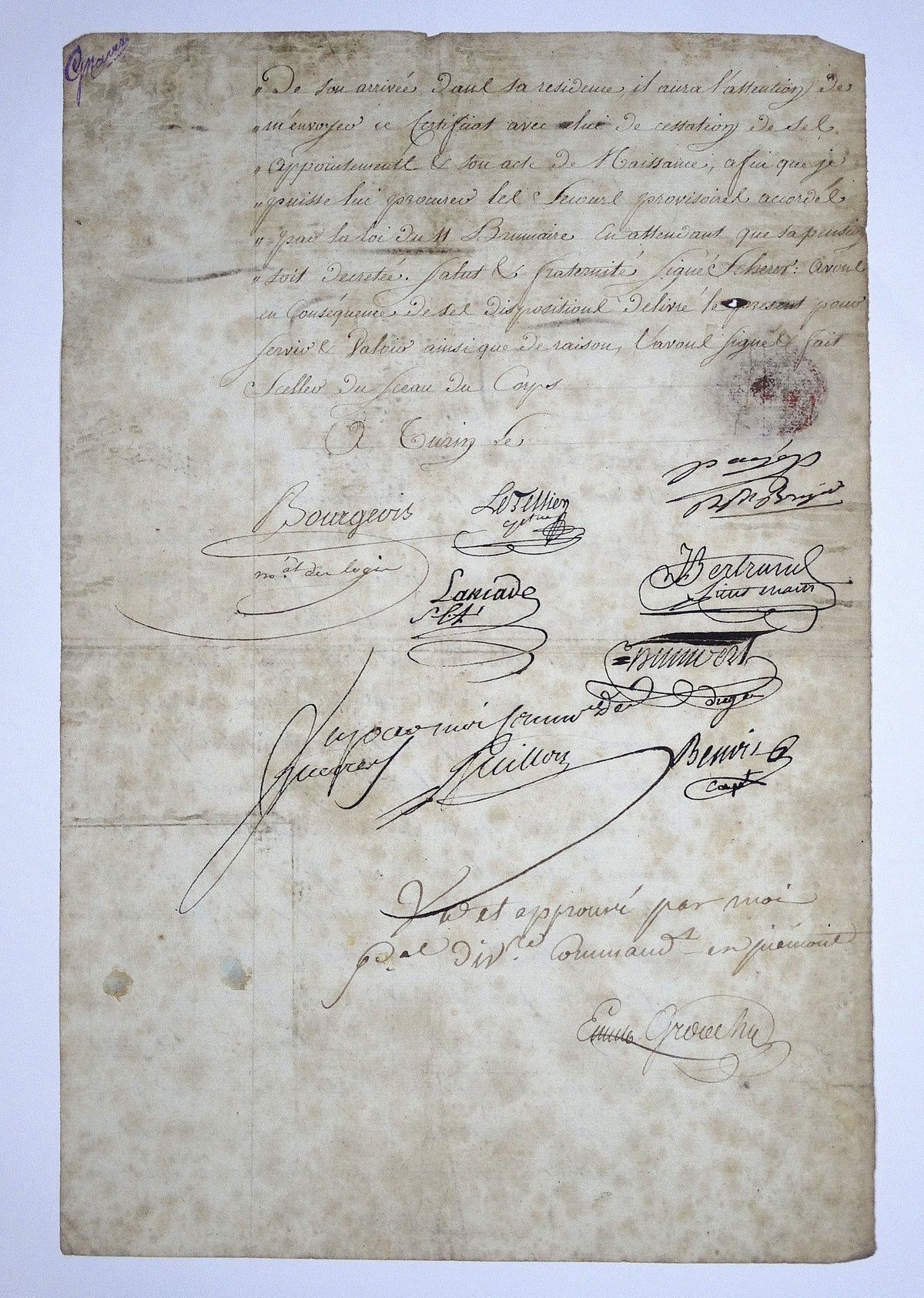 Lettre de l’Armée d’Italie approuvée par Grouchy | Révolution.
Vue intégrale de dos.