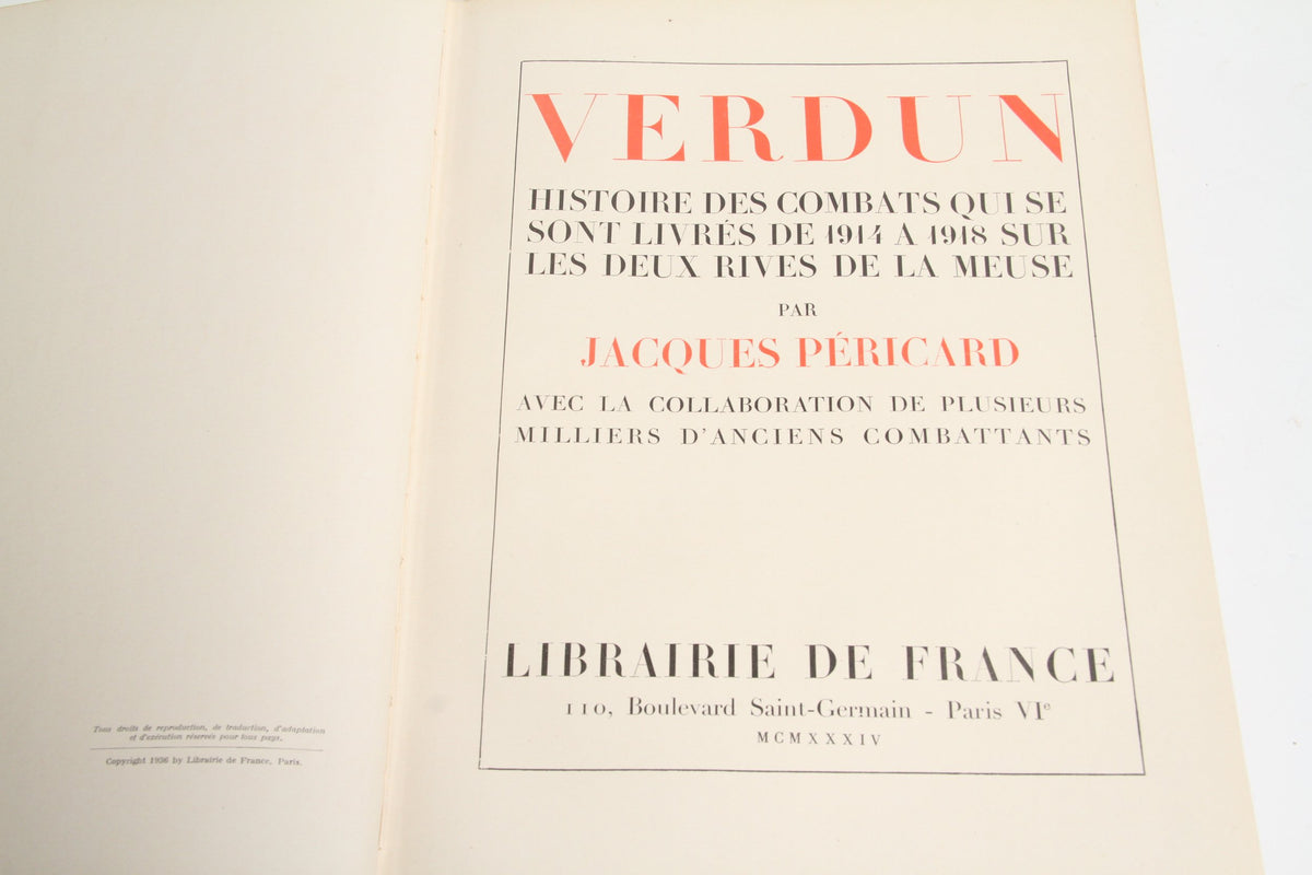 Livre "Verdun 1914-1918" - Édition de 1934.
Vue 1ere page.