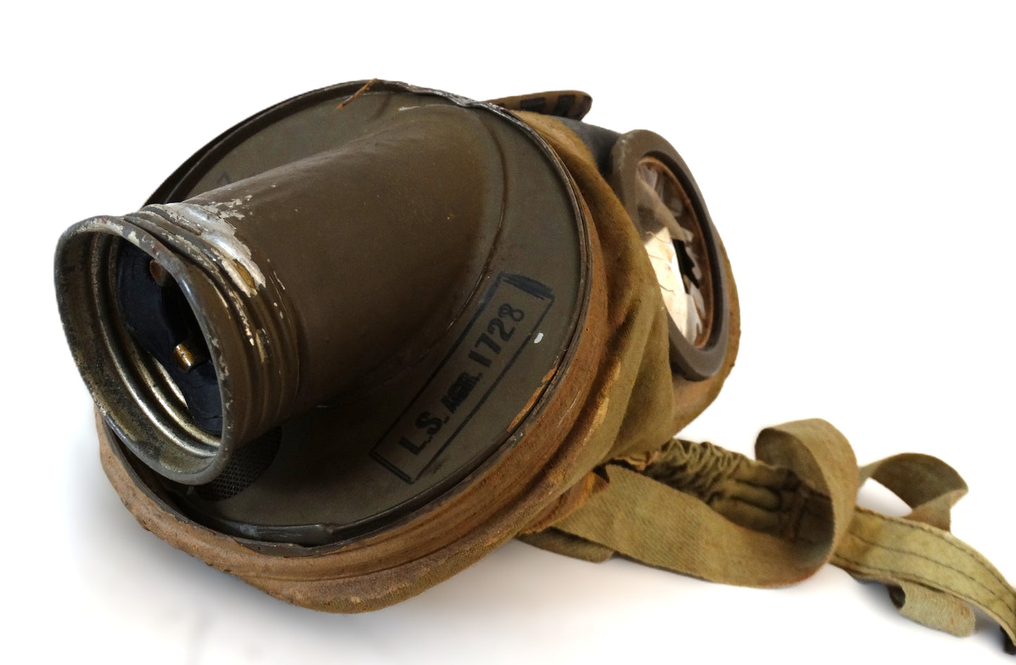 Masque à gaz Défense passive Schneider-Poelman France 1938-1940.
Vue du dessous.