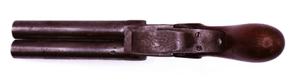Pistolet coup de poing à percussion double-canon (~ 1860) • Arme de collection. Vue intégral du dessous.