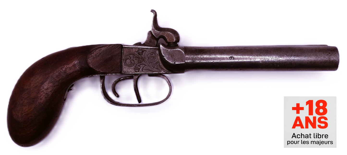 BELGIQUE. Pistolet coup de poing à percussion double-canon (~ 1860) • Arme de collection