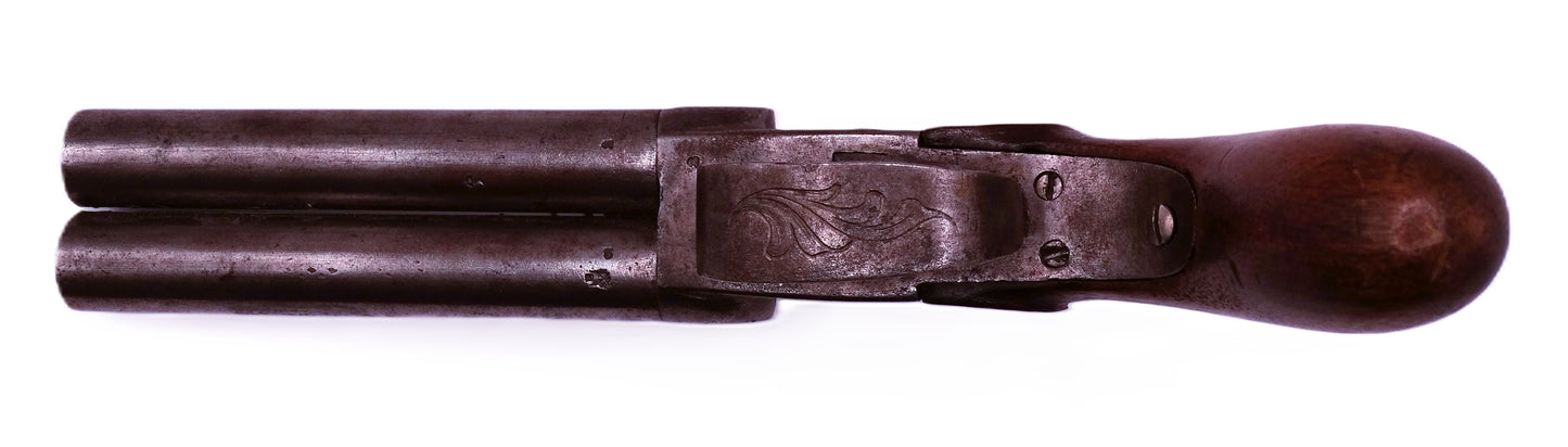 BELGIQUE. Pistolet coup de poing à percussion double-canon (~ 1860) • Arme de collection