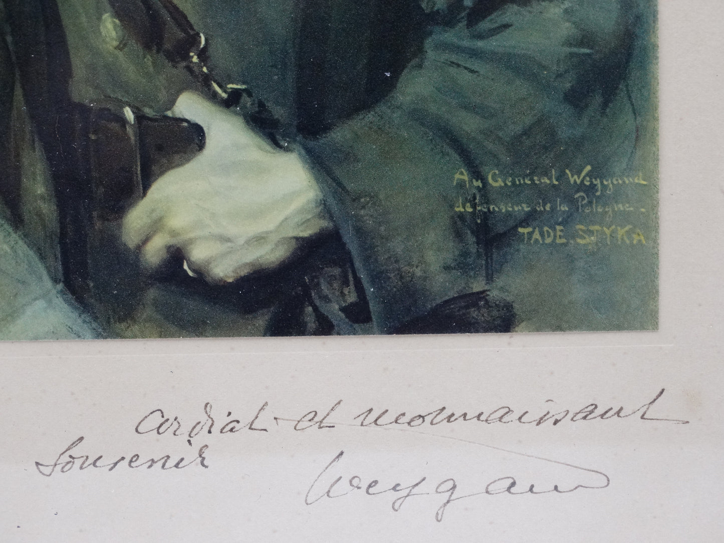 Reproduction dédicacée du Général Weygand - Tade STYKA. Zoom sur signature de l'artiste et autographe authentique du général Weygand lui même.
