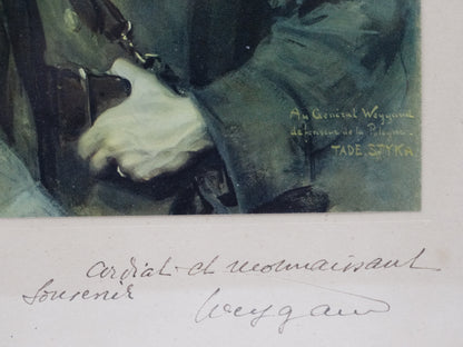 Reproduction dédicacée du Général Weygand - Tade STYKA. Zoom sur signature de l'artiste et autographe authentique du général Weygand lui même.