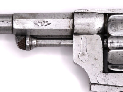 Revolver Chamelot-Delvigne modèle 1874 civil - calibre 11 mm73 - Arme ancienne.
Zoom sur marquage canon coté droit.