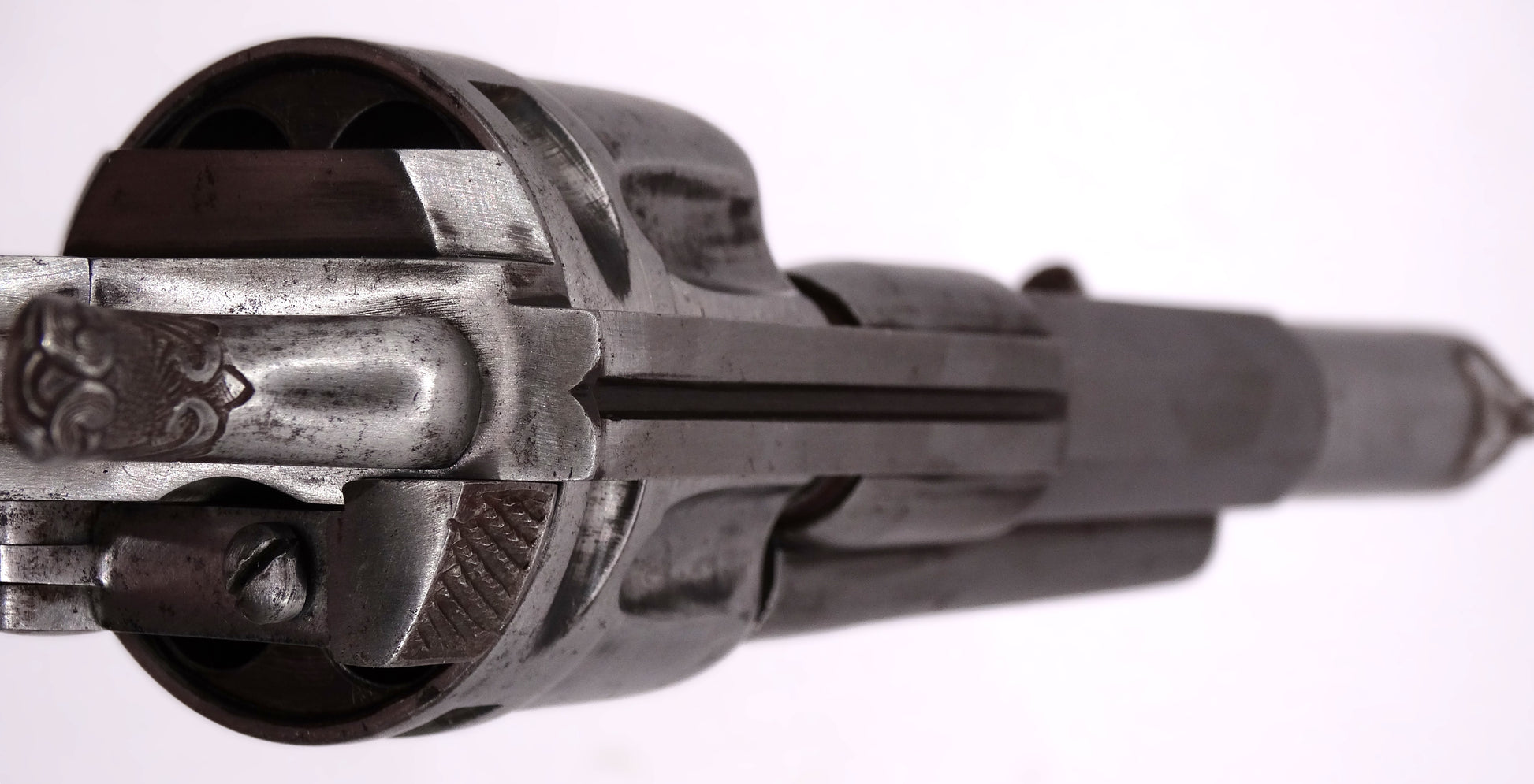 Revolver Chamelot-Delvigne modèle 1874 civil - calibre 11 mm73 - Arme ancienne.
Zoom sur organe de visé.