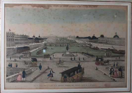 Estampe ancienne : « Vue des rives de la Seine prise du Pont Neuf à Paris »