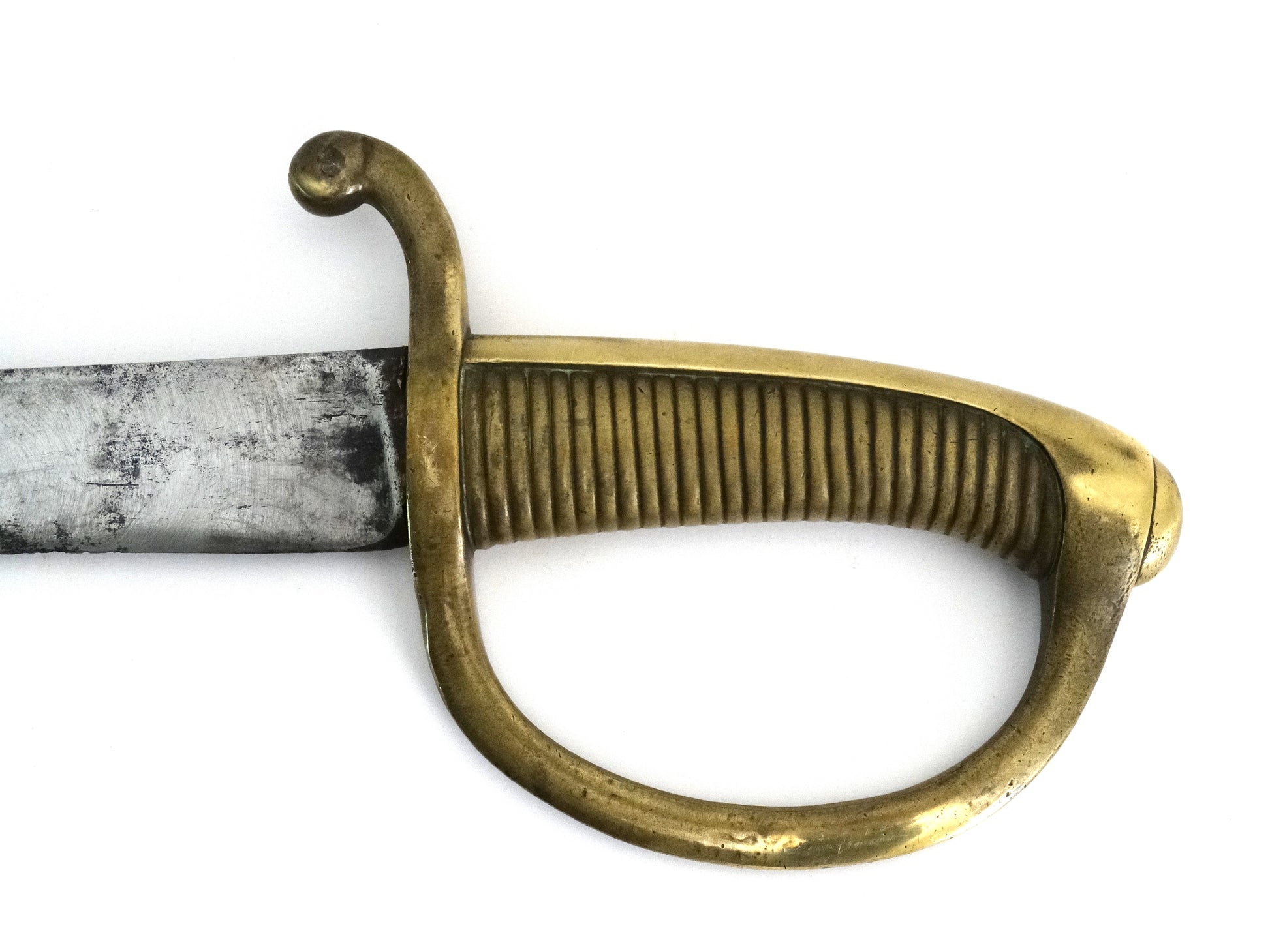Sabre briquet d’infanterie modèle An XI — Klingenthal — Premier Empire.
Zoom sur poignée coté gauche.